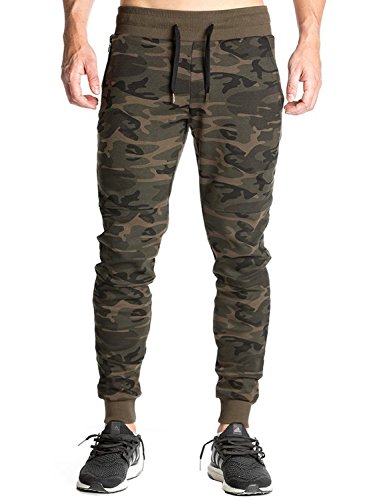 Ouber Men's Fitted Jogger Pants Gym Workout Running Sweatpants With Zipper Bottom