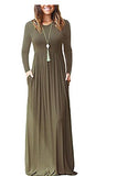 FOMANSH Women Maxi Dress Long Sleeve Round Neck Loose Plain Casual Long Dresses With Pockets