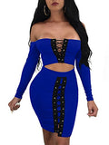 TOB Women's Sexy Off Shoulder Cut Out Long Sleeve Bodycon Mini Club Dress