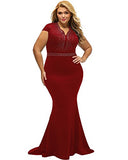 Lalagen Women's Short Sleeve Rhinestone Plus Size Long Cocktail Evening Dress