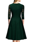 MIUSOL Women's Vintage Square Neck Floral Lace 2/3 Sleeve Cocktail Swing Dress