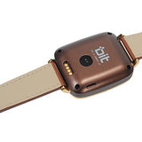 Bit Full Function Smart Watch for Apple/Android devices. Classical Elegance with Communications, Fitness, with Music Vault featuring 8G on board storage. Gold with brown calfskin leather strap