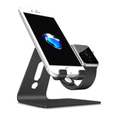 [Updated Solid Version] OMOTON 2 in 1 Universal Desktop Cell Phone Stand and Apple Watch Stand, Advanced 4mm Thickness Aluminum Stand Holder for iPhone and Apple Watch (Both 38mm & 42mm)