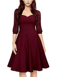 MIUSOL Women's Vintage Square Neck Floral Lace 2/3 Sleeve Cocktail Swing Dress