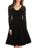 HELYO Women's 1950's Vintage V-Neck Floral Lace Long Sleeve Stretch Cocktail Party Swing Dress 189