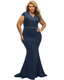 Lalagen Women's Short Sleeve Rhinestone Plus Size Long Cocktail Evening Dress
