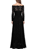 Miusol Women's Vintage Off Shouler Floral Lace Long Sleeve Formal Maxi Dress