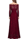 Miusol Women's Vintage Off Shouler Floral Lace Long Sleeve Formal Maxi Dress