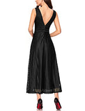 Noctflos Women Double V-neck Elegant Long Cocktail Wedding Party Evening Dress