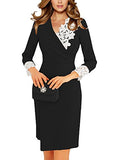 Fantaist Women's Wrap V Neck 3/4 Sleeve Lace Business Office Wear To Work Dress