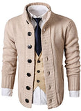 MIEDEON Mens Casual Stand Collar Cable Knitted Button Down Cardigan Sweater