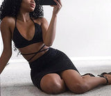 Lyheller Women's Sexy 2 Piece Spaghetti Bodycon Mid Bandage Party Club Dress