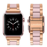 For Apple Watch Band 38mm, Wearlizer Fashion Metal Wristbands Replacement iWatch Stainless Steel Strap for Apple Watch Series 3, Series 2, Series 1, Sport, Edition---38mm Rose Gold + Pink