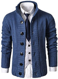MIEDEON Mens Casual Stand Collar Cable Knitted Button Down Cardigan Sweater