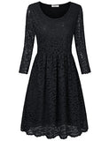 HNNATTA Juniors' Floral Lace 3/4 Sleeve A Line Round Neck Pleated Swing Cocktail Party Dress