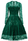 Gigileer Women's  Vintage Floral Lace V-Neck Dresses Long Sleeve For Cocktail Wedding Party