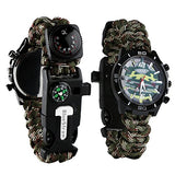 Survival Bracelet Watch, Men & Women Emergency Survival Watch with Paracord/Whistle/Fire Starter/Scraper/Compass and Thermometer, 6 in 1 Multifunctional Outdoor Gear