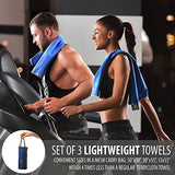 Set of 3 Microfiber Towels - Best For Gym, Sports, Travel, Camp, Outdoor - Quick Dry / Absorbent / Antimicrobial / Compact / Lightweight - Gift Toiletry Bag