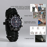Survival Bracelet Watch, Men & Women Emergency Survival Watch with Paracord/Whistle/Fire Starter/Scraper/Compass and Thermometer, 6 in 1 Multifunctional Outdoor Gear