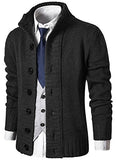 MIEDEON Mens Casual Stand Collar Cable Knitted Button Down Cardigan Sweater