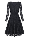 Laksmi Womens Elegant Floral Lace Long Sleeve Fit and Flare A Line Dress