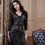 Miusol Women's Floral Lace 2/3 Sleeves Long Bridesmaid Maxi Dress