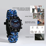 Survival Bracelet Watch, Men & Women Emergency Survival Watch with Paracord/Whistle/Fire Starter/Scraper/Compass and Thermometer, 6 in 1 Multifunctional Outdoor Gear