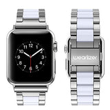 For Apple Watch Band 38mm, Wearlizer Fashion Metal Wristbands Replacement iWatch Stainless Steel Strap for Apple Watch Series 3, Series 2, Series 1, Sport, Edition---38mm Rose Gold + Pink