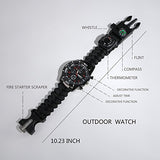 Survival Bracelet Watch, Men & Women Emergency Survival Watch with Paracord/Whistle/Fire Starter/Scraper/Compass and Thermometer, 6 in 1 Multifunctional Outdoor Gear