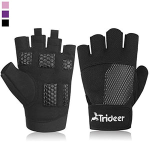Trideer Womens Weight Lifting Gloves For Callus And Blister Protection, Breathable & Anti-slip, Padded Gym Gloves For Powerlifting, Cross Training - Available in Black, Pink, Purple (Pair)