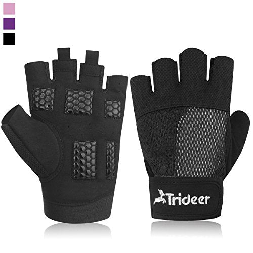 Trideer Womens Weight Lifting Gloves For Callus And Blister Protection, Breathable & Anti-slip, Padded Gym Gloves For Powerlifting, Cross Training - Available in Black, Pink, Purple (Pair)