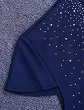 Lalagen Women's Short Sleeve Rhinestone Plus Size Long Cocktail Evening Dress