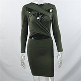 Women's Long Sleeve Sexy Halter Criss Cross Cut-out Bandage Party Mini Dress Clubwear