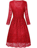 HNNATTA Juniors' Floral Lace 3/4 Sleeve A Line Round Neck Pleated Swing Cocktail Party Dress
