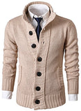 MIEDEON Mens Casual Stand Collar Cable Knitted Button Down Cardigan Sweater