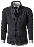 MIEDEON Mens Casual Stand Collar Cable Knitted Button Down Cardigan Sweater