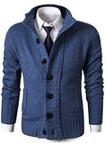 MIEDEON Mens Casual Stand Collar Cable Knitted Button Down Cardigan Sweater