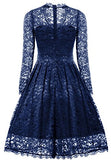 Gigileer Women's  Vintage Floral Lace V-Neck Dresses Long Sleeve For Cocktail Wedding Party