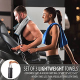 Set of 3 Microfiber Towels - Best For Gym, Sports, Travel, Camp, Outdoor - Quick Dry / Absorbent / Antimicrobial / Compact / Lightweight - Gift Toiletry Bag