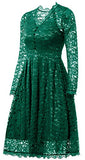 Gigileer Women's  Vintage Floral Lace V-Neck Dresses Long Sleeve For Cocktail Wedding Party