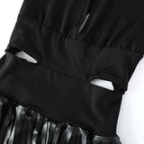 Glamaker Women's Party Halter V Neck Dress Short Tassels Backless Dress Sexy