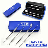 Facón Dental Hygiene Kit - Calculus & Plaque Remover Set - Dental Scaler and Probe, Tarter Scraper, Mouth Mirror and Carry Case, Professional Grade Quality Dentist Approved - Japanese Stainless Steel