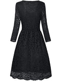HNNATTA Juniors' Floral Lace 3/4 Sleeve A Line Round Neck Pleated Swing Cocktail Party Dress