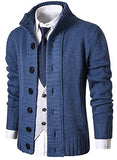 MIEDEON Mens Casual Stand Collar Cable Knitted Button Down Cardigan Sweater