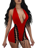 TOB Women's Summer Sexy Backless Lace Up Halter Bodycon Jumpsuit Club Romper