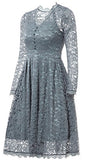 Gigileer Women's  Vintage Floral Lace V-Neck Dresses Long Sleeve For Cocktail Wedding Party