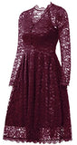 Gigileer Women's  Vintage Floral Lace V-Neck Dresses Long Sleeve For Cocktail Wedding Party