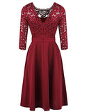 Mixfeer Women's Vintage Floral Lace Cocktail Swing Dress With 3/4 Sleeve