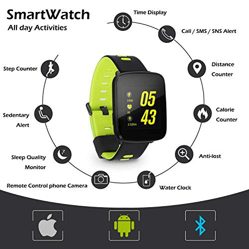 HAMSWAN LG118 Bluetooth Smartwatch with Camera All in 1 Sport Watch for iPhone, Android Samsung Galaxy Note, Nexus, HTC, Sony