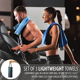 Set of 3 Microfiber Towels - Best For Gym, Sports, Travel, Camp, Outdoor - Quick Dry / Absorbent / Antimicrobial / Compact / Lightweight - Gift Toiletry Bag